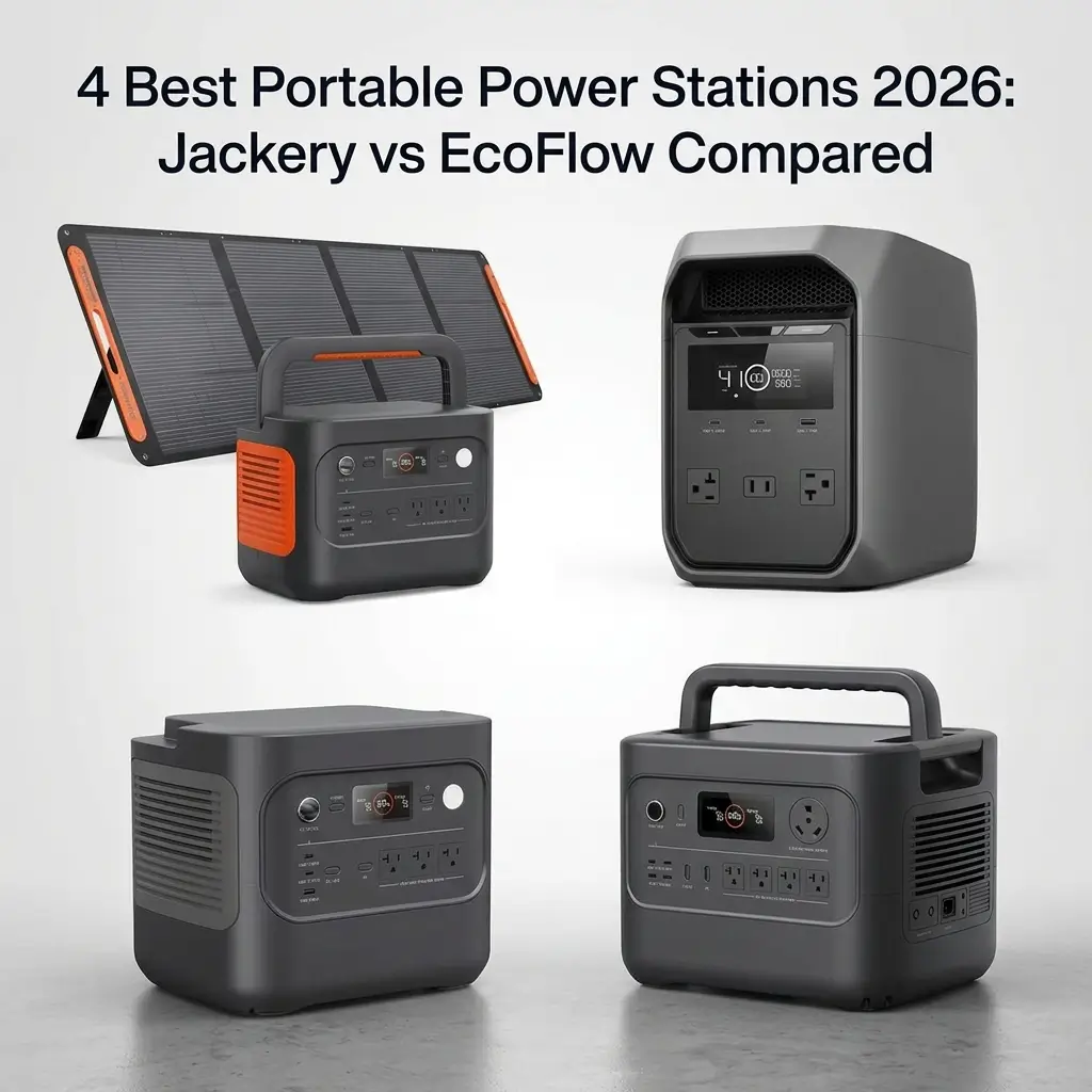 Jackery HomePower 3000 portable power station with two solar panels